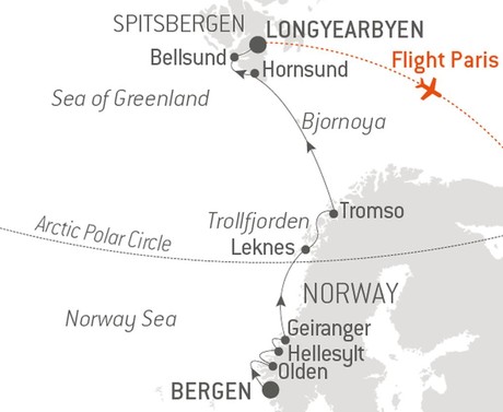 Map for Fjords & Spitsbergen with Ponant