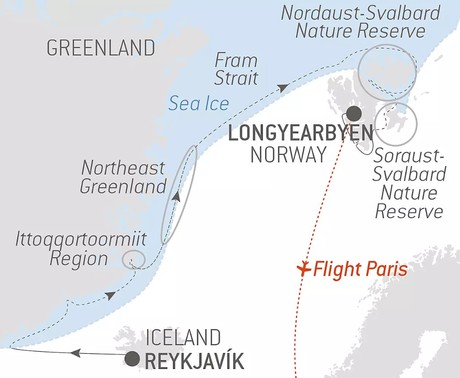 Map for In the Ice of the Arctic, from Greenland to Svalbard 2024