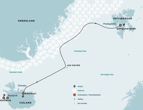 Map for Arctic Ocean - Spitsbergen: Jan Mayen, Ice Edge & Birding - Summer Solstice
