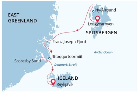 Map for Arctic Odyssey Expedition Cruise