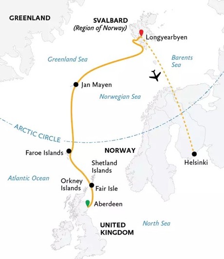 Map for Arctic Saga: Exploring Spitsbergen via the Faroes and Jan Mayen