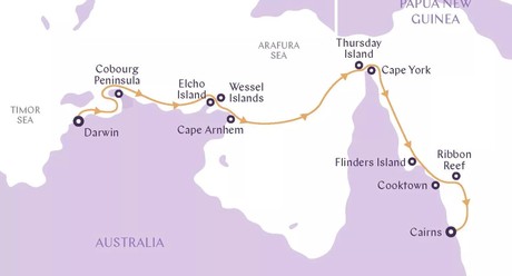 Map for Arhnem Land & Great Barrier Reef Cruise