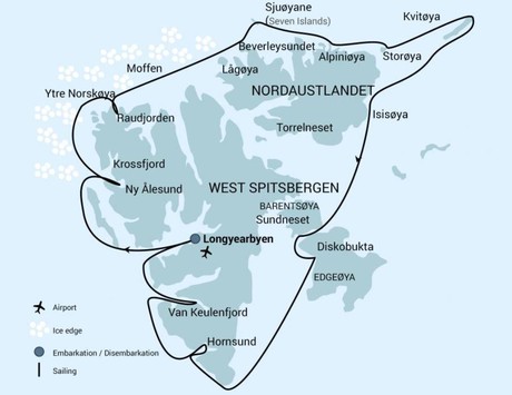 Map for Around Spitsbergen - Kvitoya, In the Realm of Polar Bear & Ice