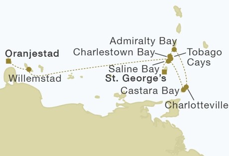 Map for Aruba to Grenada 10 Nights Caribbean Cruise