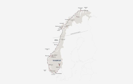 Map for Astronomy Cruise on The North Cape Line with Tom Kerss