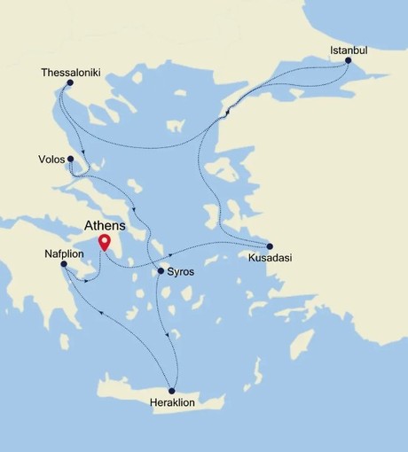 Map for Athens (Piraeus) to Athens (Piraeus)