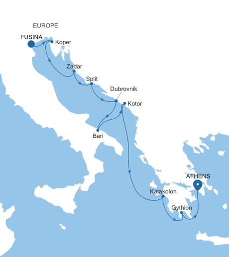Map for 11 Days Luxury Greece & Adriatic Cruise - Athens to Fusina