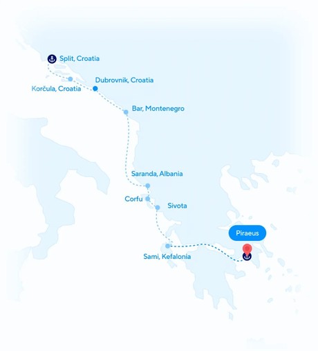 Map for Ionian Dreams to Dalmatian Gems Small Ship Cruise