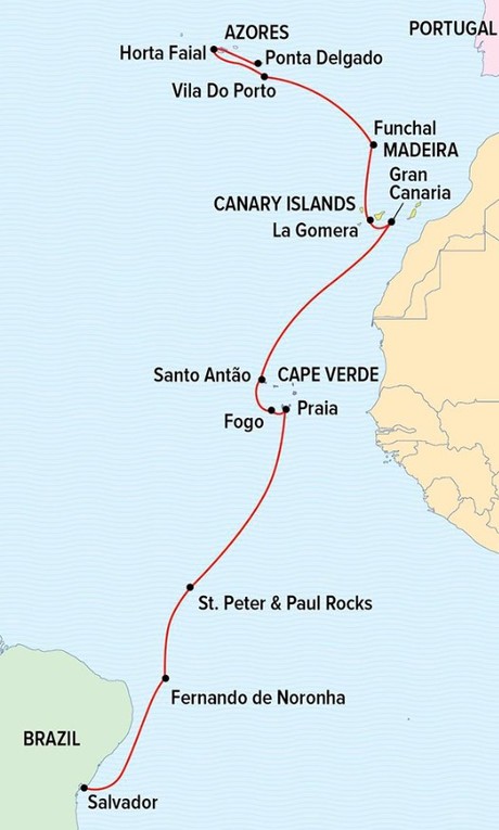 Map for Atlantic Isles Discovery: From the Falklands to Madeira