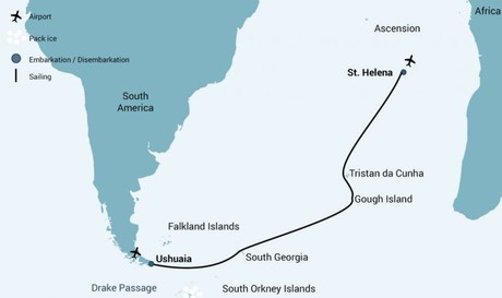 Map for Atlantic Odyssey aboard Brand New Polar Ship Excluding Antarctic Peninsula