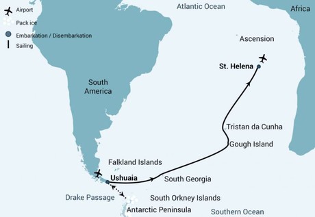 Map for Atlantic Odyssey aboard Brand New Polar Ship Including Antarctic Peninsula