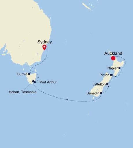 Map for Auckland to Sydney Luxury All Inclusive Cruise