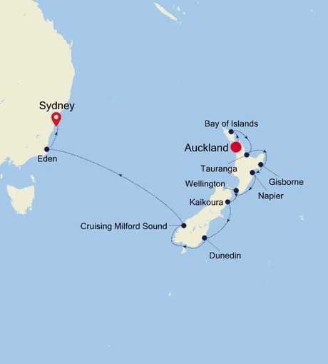 Map for Auckland to Sydney Luxury Cruise