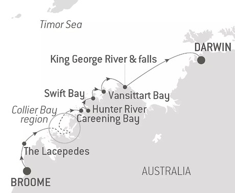 Map for Australia's Iconic Kimberley - Broome to Darwin Luxury Cruise