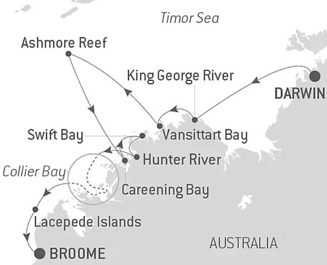 Map for Australia's Iconic Kimberley aboard Le Jacques Cartier