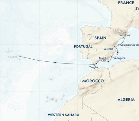 Map for Azores to Barcelona: A Special Solar Eclipse Voyage