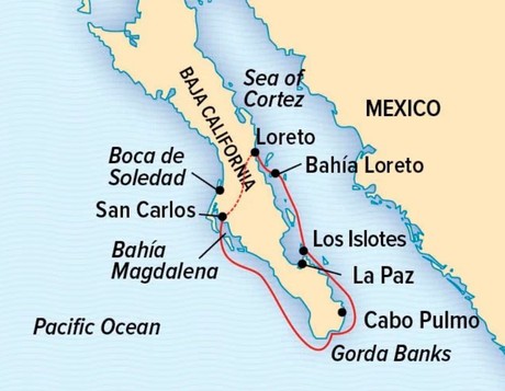 Map for Baja California Cruise: Among the Great Whales