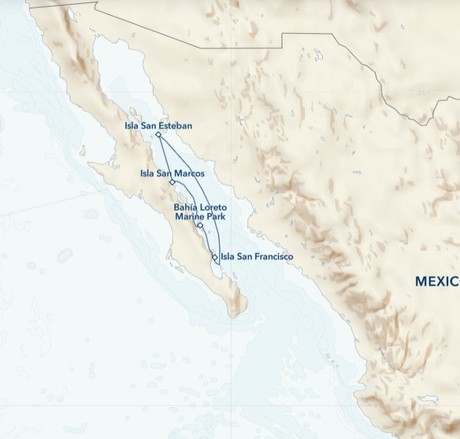 Map for Baja California Holiday Voyage: A Living Sea and Desert Isles