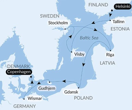 Map for Baltic Shores and Hanseatic Cities Luxury Cruise