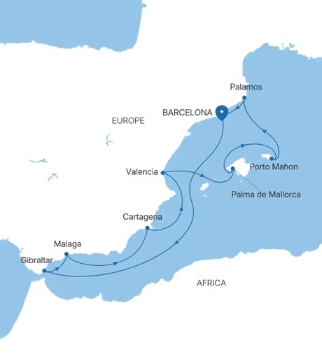 Map for Barcelona to Barcelona - Spain Luxury 10 Day Cruise