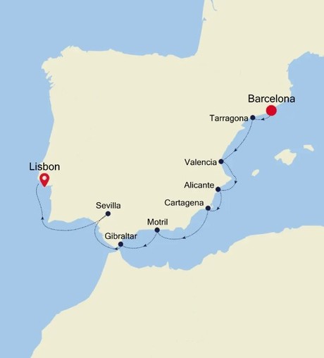 Map for Barcelona to Lisbon