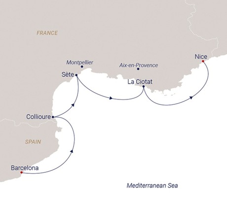 Map for Barcelona to Nice - 7 Day Sailing Cruise