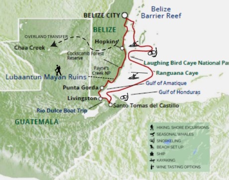 Map for Belize Cruise | Wonders, Rivers, Reefs and Mayan Culture