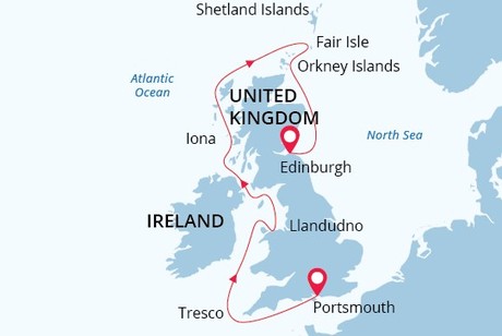 Map for Best of British Isles Expedition Cruise