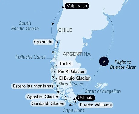 Map for The Best of Chilean Fjords - Cruise to the Heart of South America’s Landscapes