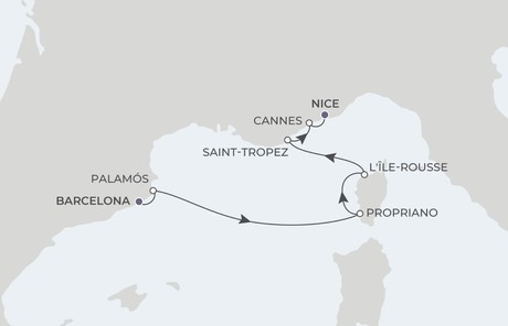 Map for Best of Costa Brava & France - 7 Night Cruise Barcelona to Nice