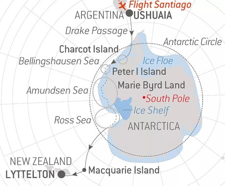 Map for Unexplored Antarctica Between Two Continents