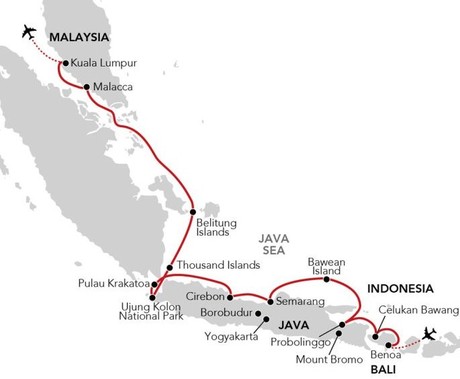 Map for Passage to Borobudur & Beyond - A Voyage from Bali to Kuala Lumpur