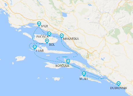 Map for Southern Croatia Premium Cruise from Split