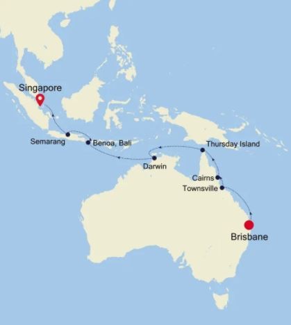 Map for Brisbane to Singapore