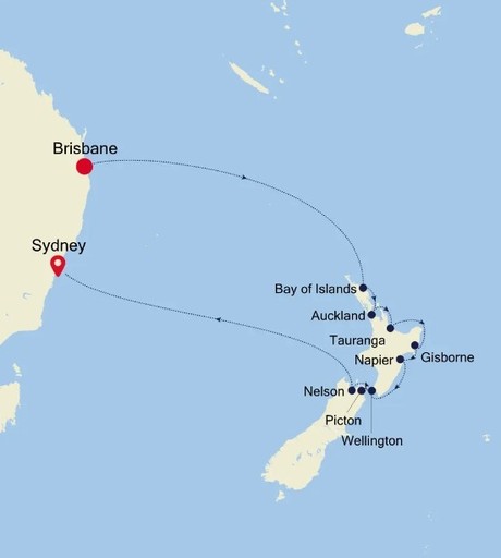 Map for Brisbane to Sydney Luxury Cruise