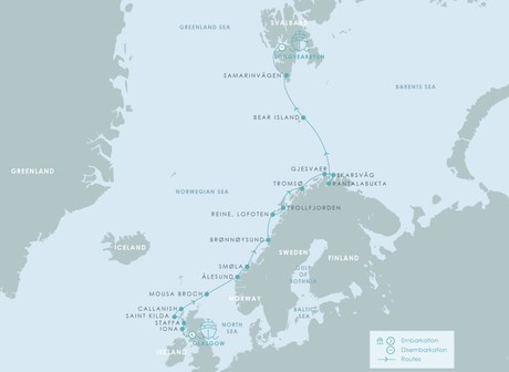 Map for Scottish Isles, Arctic Circles & Svalbard - 15 Day Cruise