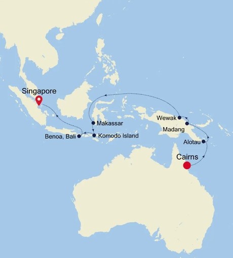Map for Cairns to Singapore Luxury Cruise