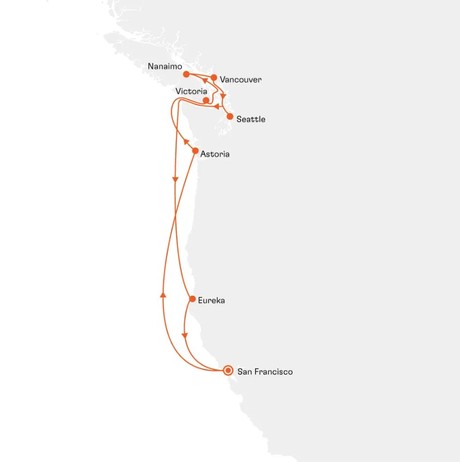 Map for Californian Lifestyle Meets Canadian Charm - West Coast Cruise