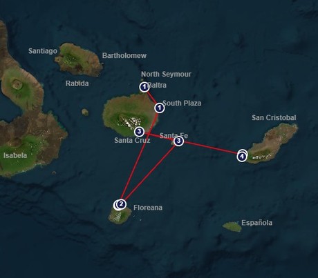 Map for Naturalist Galapagos 4 Day Calipso Cruise