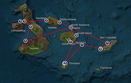 Map for Naturalist Galapagos 8 Day Calipso Cruise