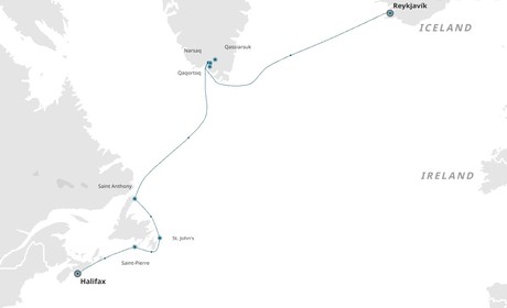 Map for Cruise from Canada to Iceland Along the Viking Routes