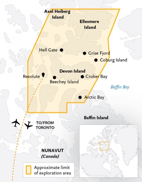 Map for Canada’s Remote Arctic: Northwest Passage to Ellesmere & Axel Heiberg Islands