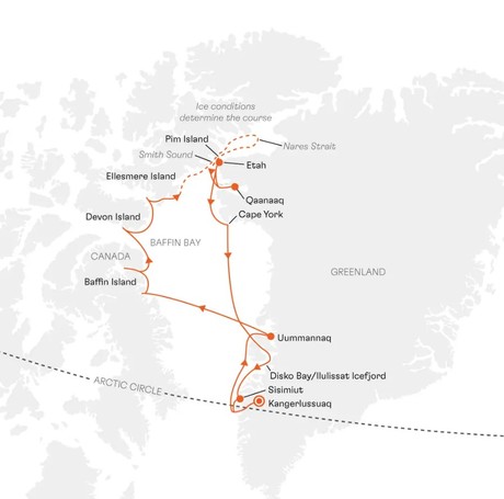 Map for Canadian Arctic and Northwest Greenland: Heading North in the Footsteps of Great Explorers