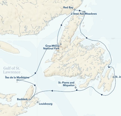 Map for The Canadian Maritimes and Newfoundland Small Ship Cruise