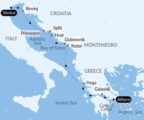 Map for From the Canals of Venice to the City of Gods Luxury Cruise