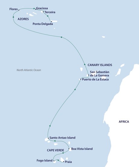 Map for Cape Verde, Canary Islands & Azores