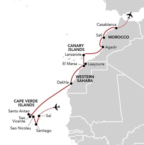 Map for Cape Verde to Casablanca - Discover Cape Verde, the Western Sahara & Morocco