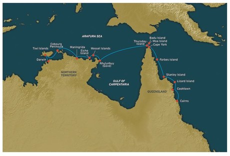 Map for Cape York and Arnhem Land - Darwin to Cairns