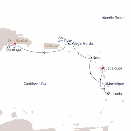 Map for Caribbean Happy New Year Sailing Cruise