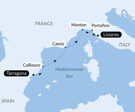 Map for From the Catalan Shores to the Italian Coastlines Luxury Cruise